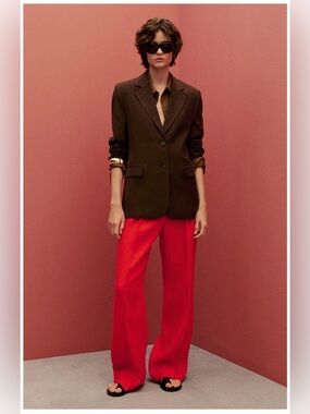 Mango Limona Pleat Front Wide Leg Linen Pants